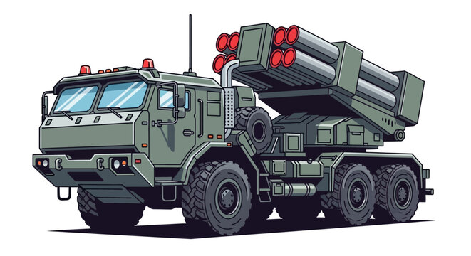 Military truck with missile launcher system.