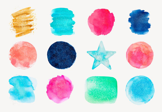 Vibrant Watercolor Shapes Element Design Set