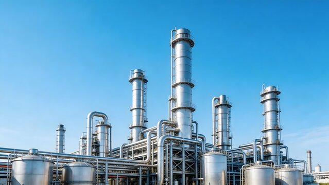 Industrial refinery with towers and tanks