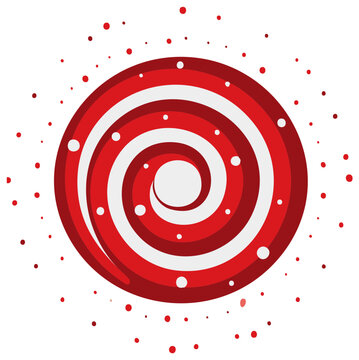 Red and white spiral candy with scattered dots effect