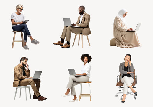 Diverse Professionals Using Laptops Element Set