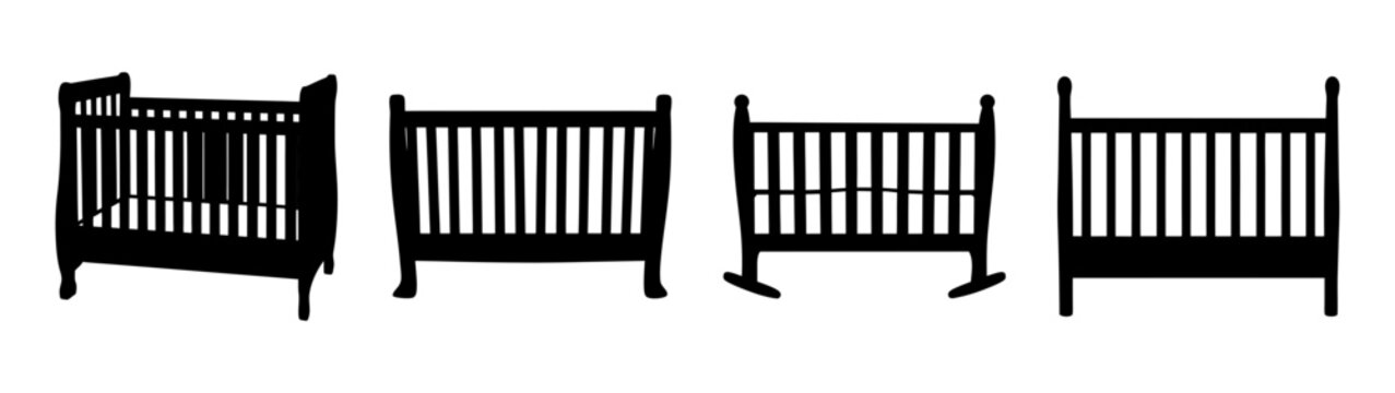 set of four minimalist baby cribs flat design vector illustration