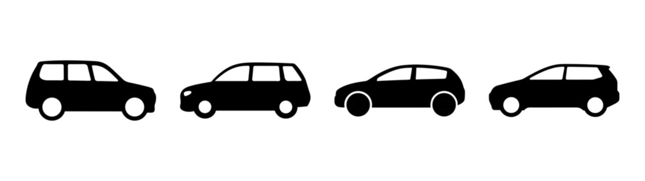 four generations of family cars evolution flat design vector illustration