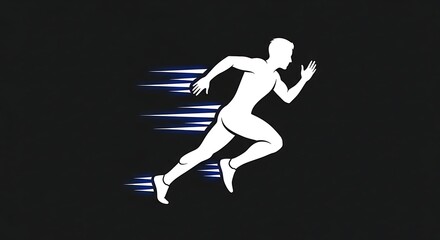 Obraz premium Silhouette of a male runner in motion, conveying speed and athleticism, against a dark background.