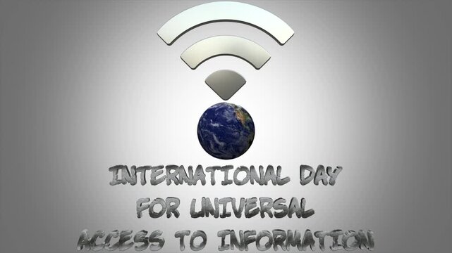 International day for universal access to information animation with earth globe and wifi symbol on grey background