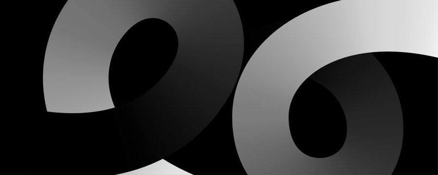 Monochrome Geometric Swirls with Bold Gradients on Black Background