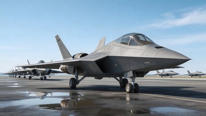 Fototapeta premium Military fighter jets on runway