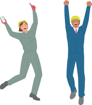 現場監督の男性と女性。元気で働くイメージのイラスト。