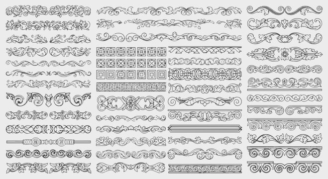 Medieval Ornamental Flourishes and Borders with Intricate Floral and Geometric Patterns