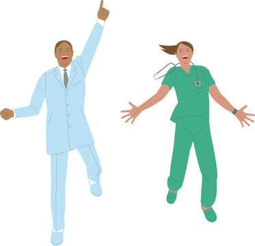 医師の男性と女性。元気で働くイメージのイラスト。