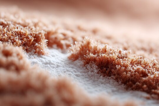 Close-up of baking soda spread on carpet surface. Powder applied for odor removal. Concept of carpet cleaning and deodorizing