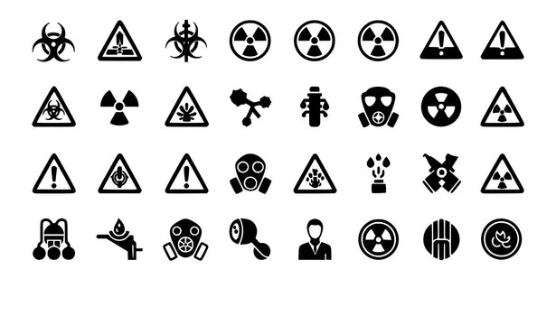 Minimal CBRN icon set hazard chemical biological nuclear symbols vector isolated on white background