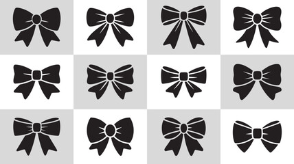 Decorative bow ribbon silhouette icon set for gift packaging design, holiday celebration, fashion accessory branding, greeting card decoration, and festive merchandise © Ibrahim