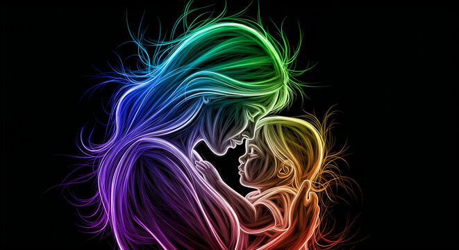 Touching mother's day portrait a neon glow of maternal love and connection for a special celebration