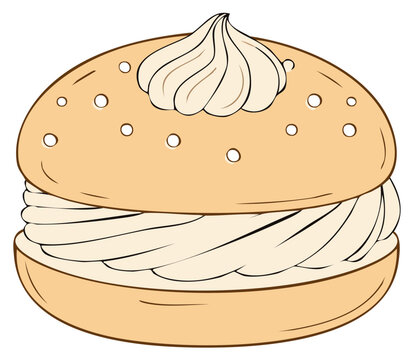 Traditional Swedish semla bun with generous whipped cream filling and decorative sugar dots