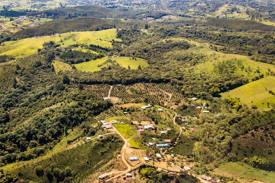 Aerial view of a rural landscape near Popayan city, Cauca departament,  Colombia