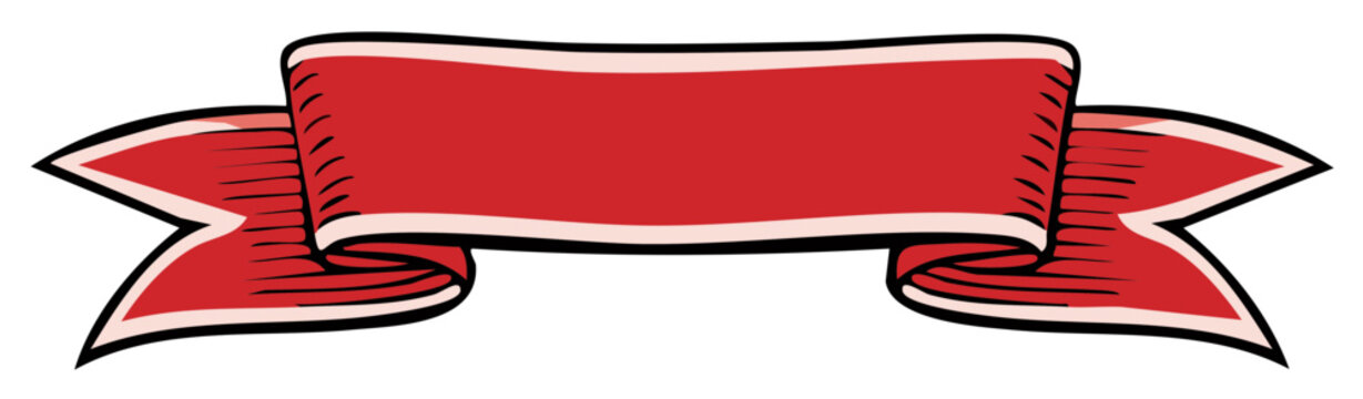 Red ribbon banner graphic with empty space for text or message isolated