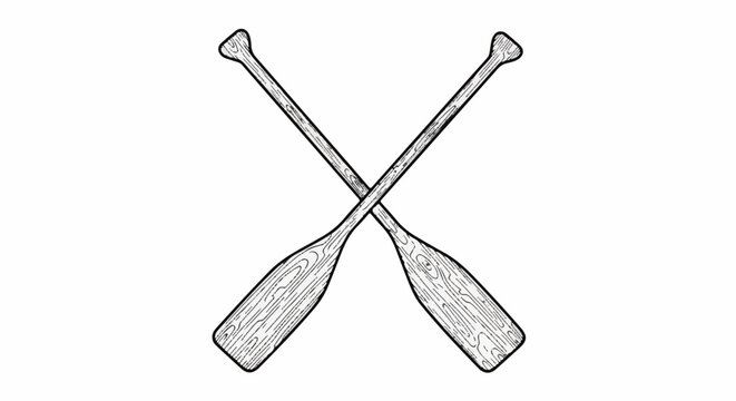 Two crossed wooden oars depicted in a sketch on a white background