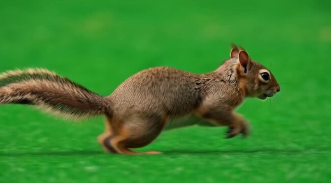 squirrel, running, grass, green, fluffy, tail, brown, wildlife, animal, nature, outdoor, rodent, creature, active, lawn, meadow, field, park, ground, furry, fur, wild, small, mammal, forest, speed, ag