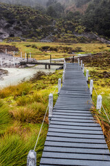 Obraz premium Boardwalk at San Juan hot springs in Purace National Natural Park, Colombia