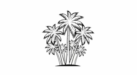 Obraz premium Black and white sketch of a cluster of palm trees on a small island