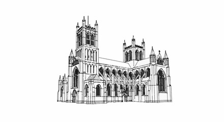 Fototapeta premium Gothic cathedral illustration with detailed spires and arched windows