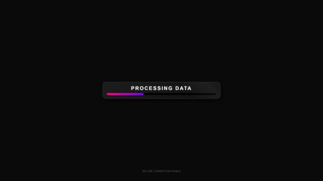 Digital progress bar indicating data processing and stable connection