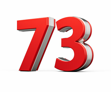 Bold Vibrant Red Number Seventy three Number 73 With Metallic On White Background 3D Illustration