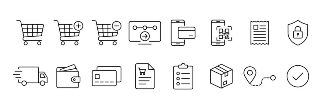 Checkout icon set. Order checkout symbol. Checkout line icon vector illustration.