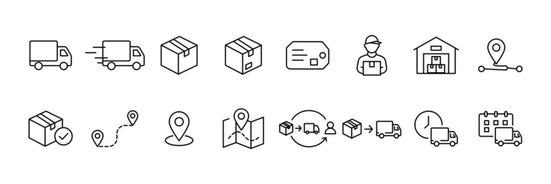 Delivery icon set. Delivery order symbol. Vector illustration of delivery order line icon.