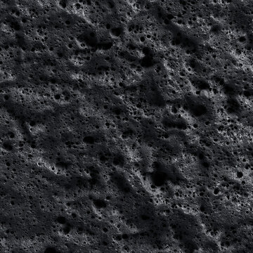 Seamless Volcanic Black Basalt Rock Surface Texture Background with Crystalline Mineral Grain and Vesicular Cavities in Dark Charcoal Tones, Geology Nature Stock Image
