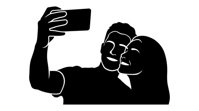 A couple taking a selfie together with a smartphone, capturing a happy moment.