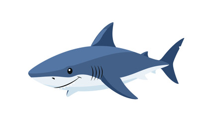 Fototapeta premium Detailed illustration of a large white shark with a friendly expression swimming through a clean white space in a minimalist cartoon style.