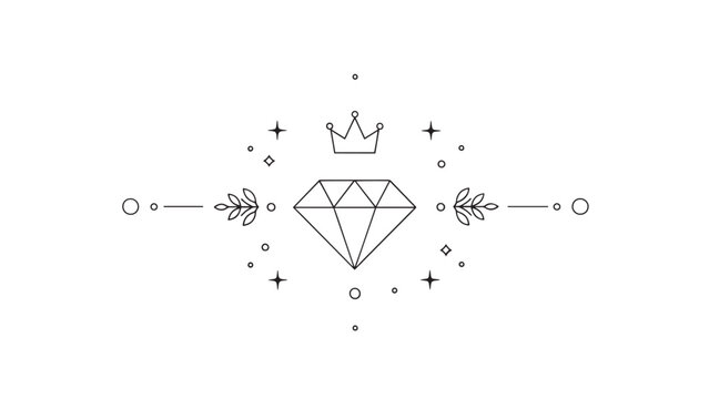 Elegant Diamond with Crown and Decorative Elements Illustration.