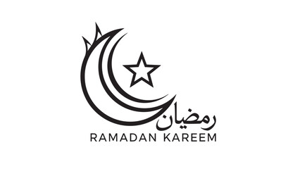 Fototapeta premium Ramadan Kareem Greeting with Crescent Moon and Star Illustration.