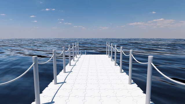 White Modular Floating Pier on Calm Blue Ocean Water