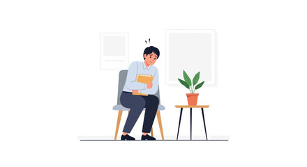Fototapeta premium Anxious Candidate Waiting For Job Interview In Lobby Flat Illustration