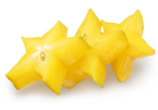 Slices of star fruit or carambola isolated on white background with clipping path.