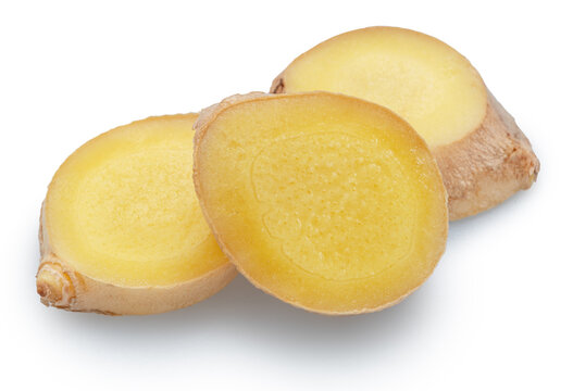 Slices of ginger root isolated on a white background