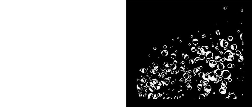 Bubbles rising from bottom surface on transparent alpha background set.