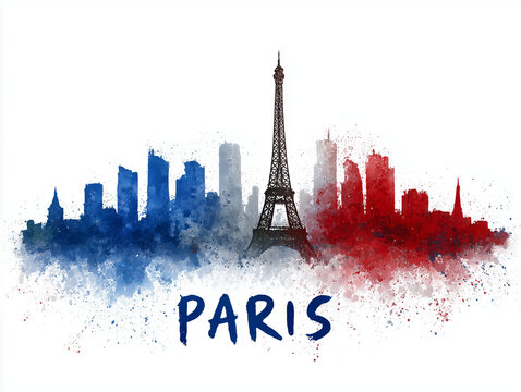 Paris skyline watercolor eiffel tower french colors