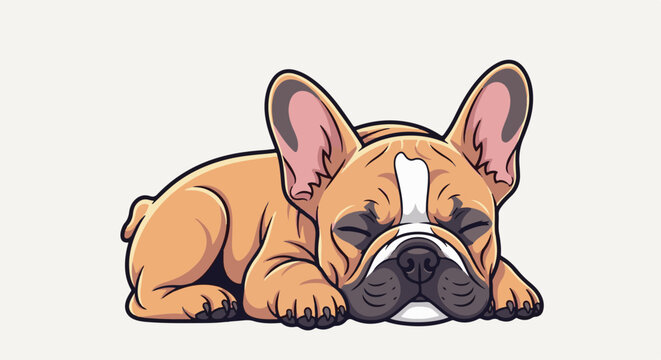 Cartoon French bulldog resting peacefully with closed eyes and folded ears