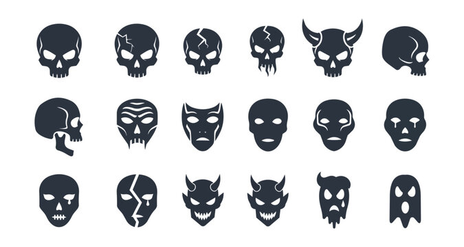 Abstract collection of silhouetted skull and face illustrations