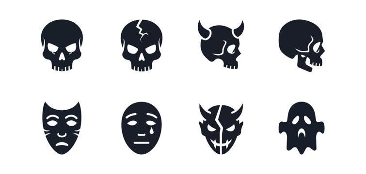 Abstract dark silhouettes skulls masks ghosts on black background