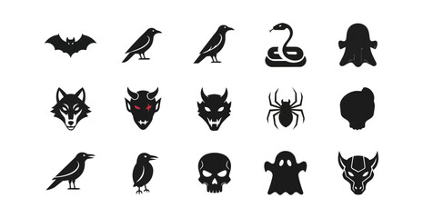 Fototapeta premium Dark silhouettes of various creatures and objects for themed design