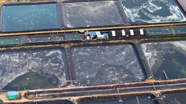 Aerial Drone View of Wastewater Treatment Ponds and Aeration Basins