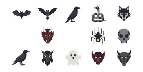 Fototapeta premium Halloween icons illustration set on black background
