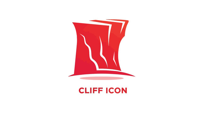 Red Cliff Icon Depicting Rugged Mountainous Terrain on White Background.