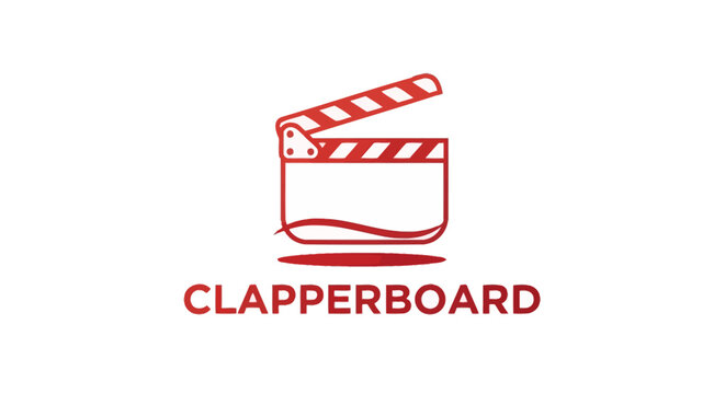 Red clapperboard icon for filmmaking and video production, isolated.