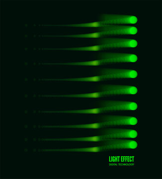 A pulsed stream of neon green particles on a black background. A bright, dynamic trace of pulsating energy on the screen. Technological digital background. Light effect. Vector illustration for design